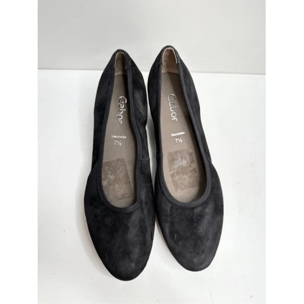 Gabor Sacchetto Black Suede Wedge Pumps Round Toe Scalloped‎ Sole Shoes 9.5